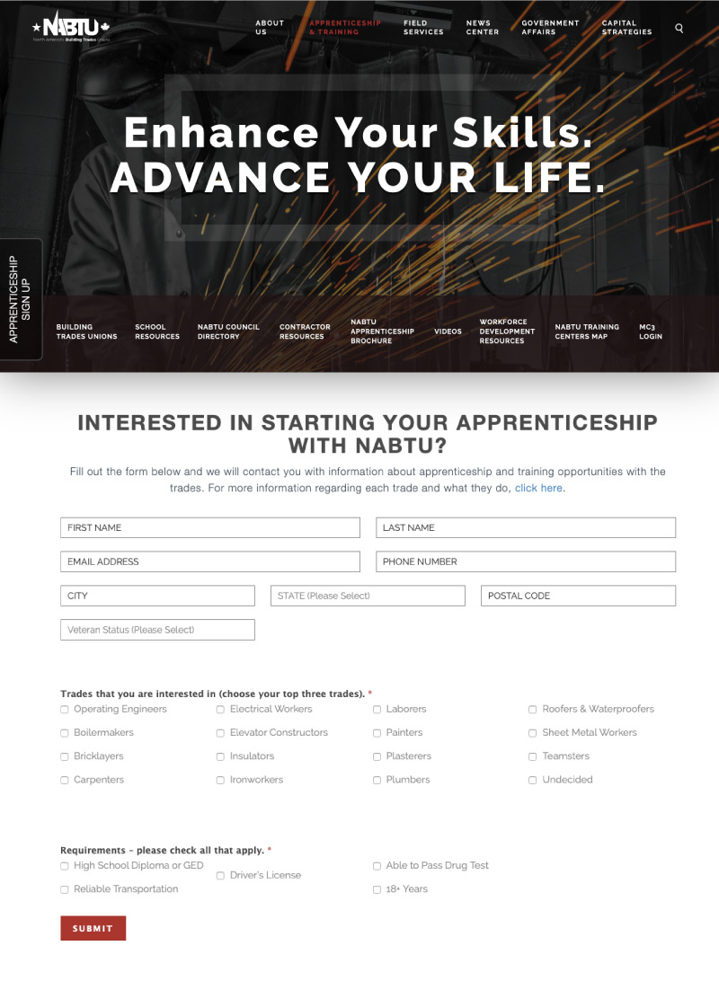 NABTU apprenticeship website experience
